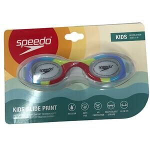 Speedo Kids Glide Print Google 1SZ Rainbow No Leak Clear Lens Ages 3-8 NWT